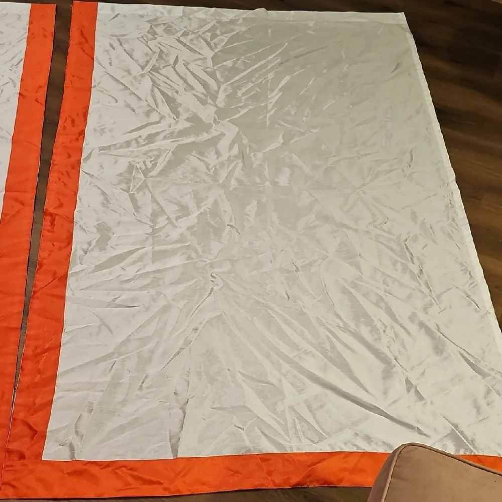 VINTAGE Look Modern Elegant Orange White Curtains 2 Panels  82 X 54.5 Home Decor